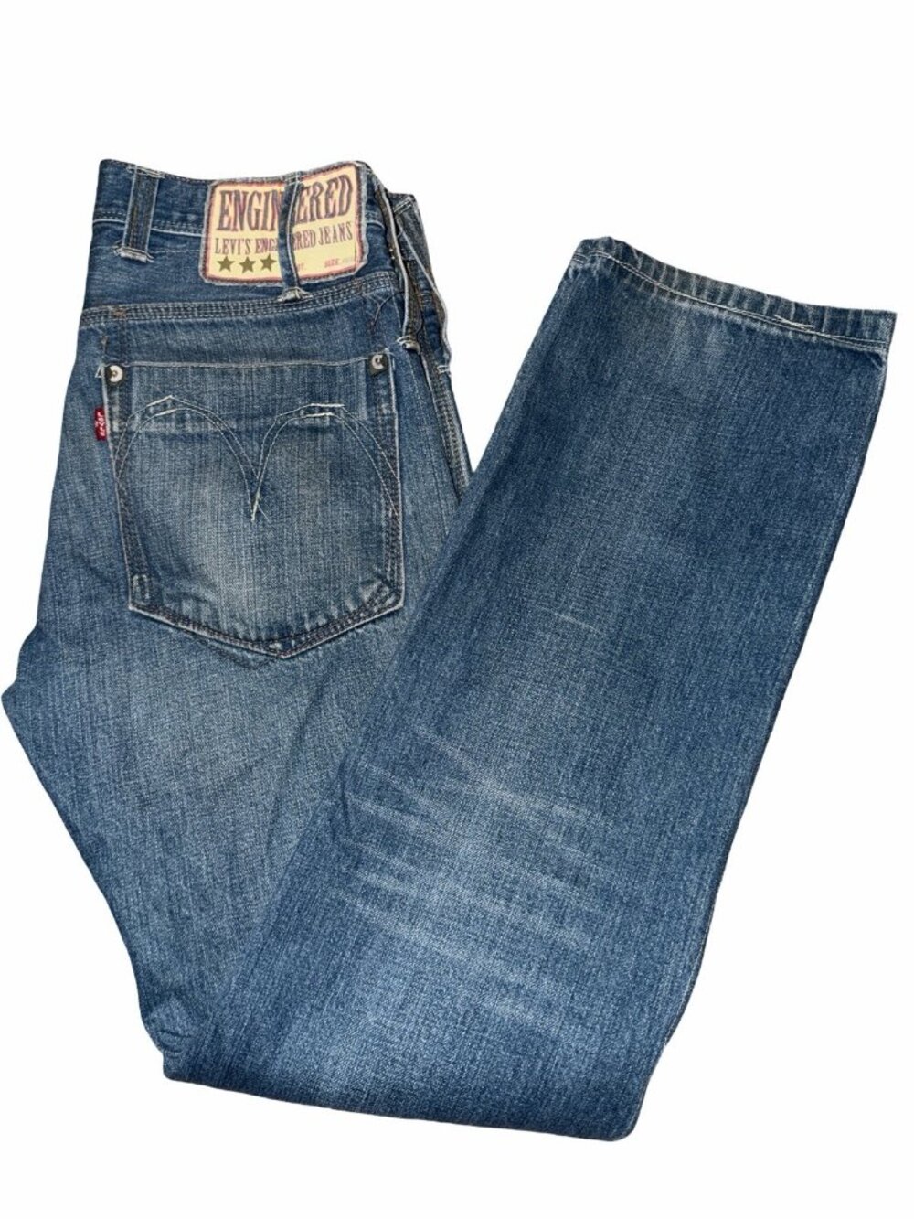 Vtg Y2K Levis Engineered Jeans Red Button 3 Star Patch Archive Denim 30x31 Not32